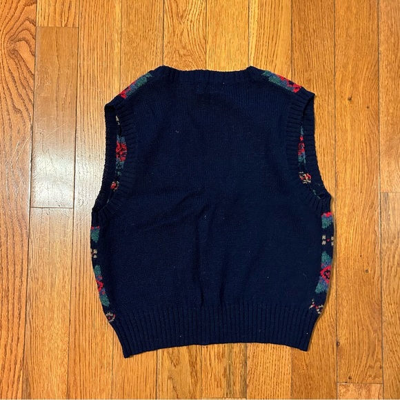 80s Shetland Wool Holiday Sweater Vest Red Green Small Vintage - Picture 3 of 4